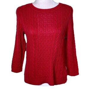 Tommy Hilfiger Women’s Red Cable Knit Sweater Gold Button Shoulder Preppy S/P